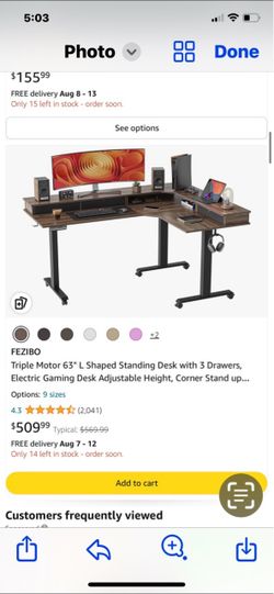 FEBIZO 63” TRIPLE MOTOR L STANDING DESK.