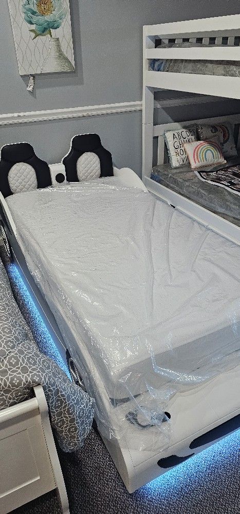 Twin LED Car Bed And Mattress