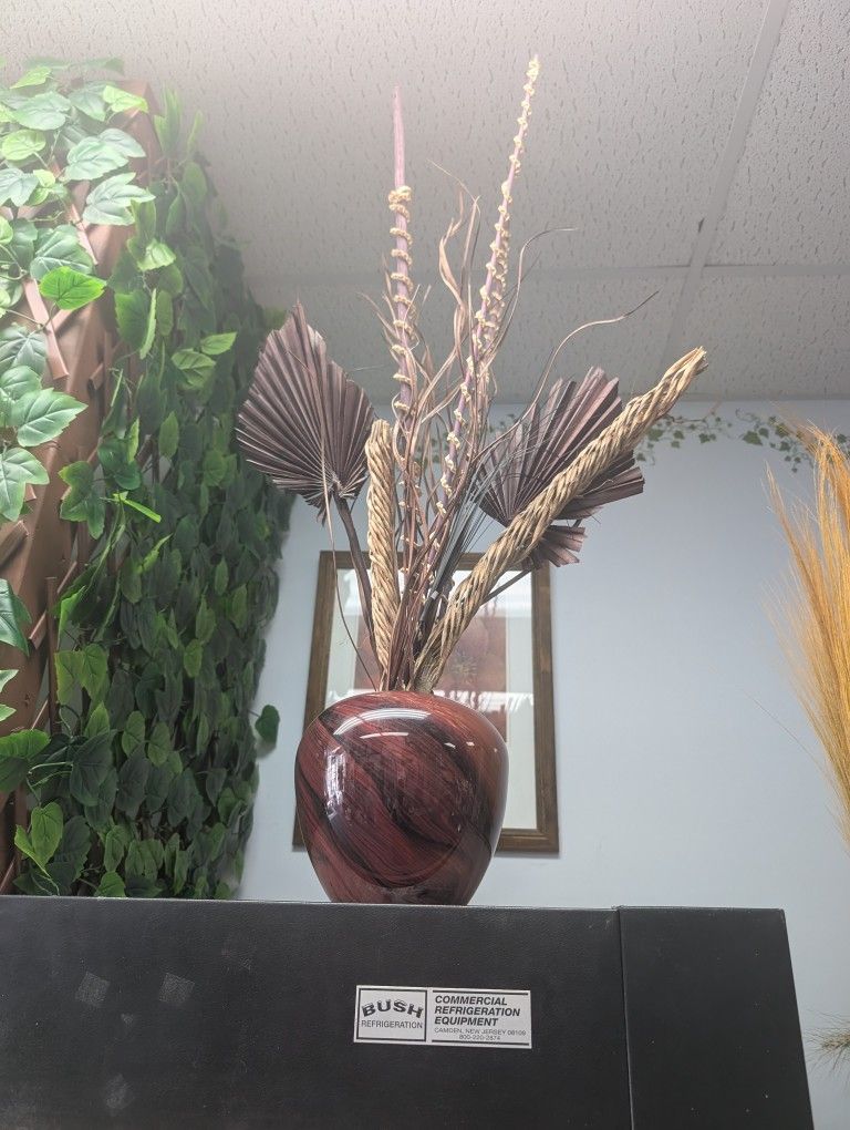 Artificial Floral Arrangement In Ceramic Vase.