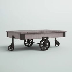 6-75 Weston Home Metal Coffee Table with Functional Wheels, Grey. New