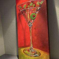 Hand Painted Red Martini Glass Wall Art