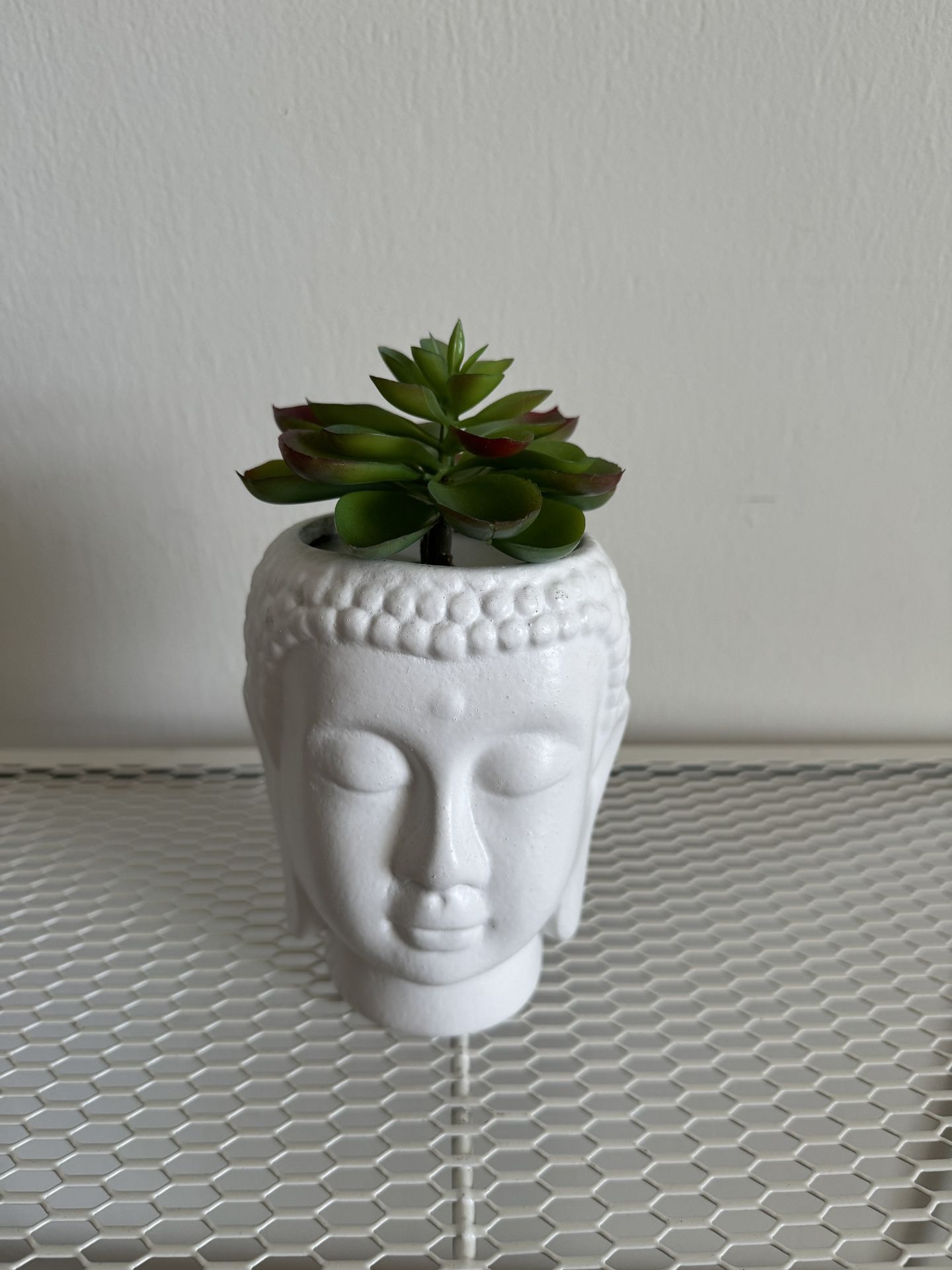 White Ceramics Decor Buda, artifical plant (succulents)