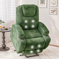 brand new$299  🛋️ Electric Power Lift Recliner Chair with Massage – Green Corduroy ✅ Single sofa recliner, ergonomic design, perfect for living room 