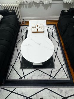 48IN Nested Faux Marble Wood Coffee Table with Adjustable Shelf