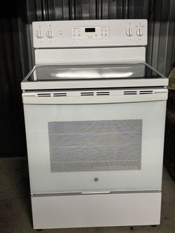 GE White Electric Range with Glass Cooktop