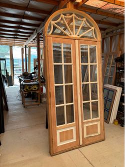Historical antique glass wooden French doors 49-x108