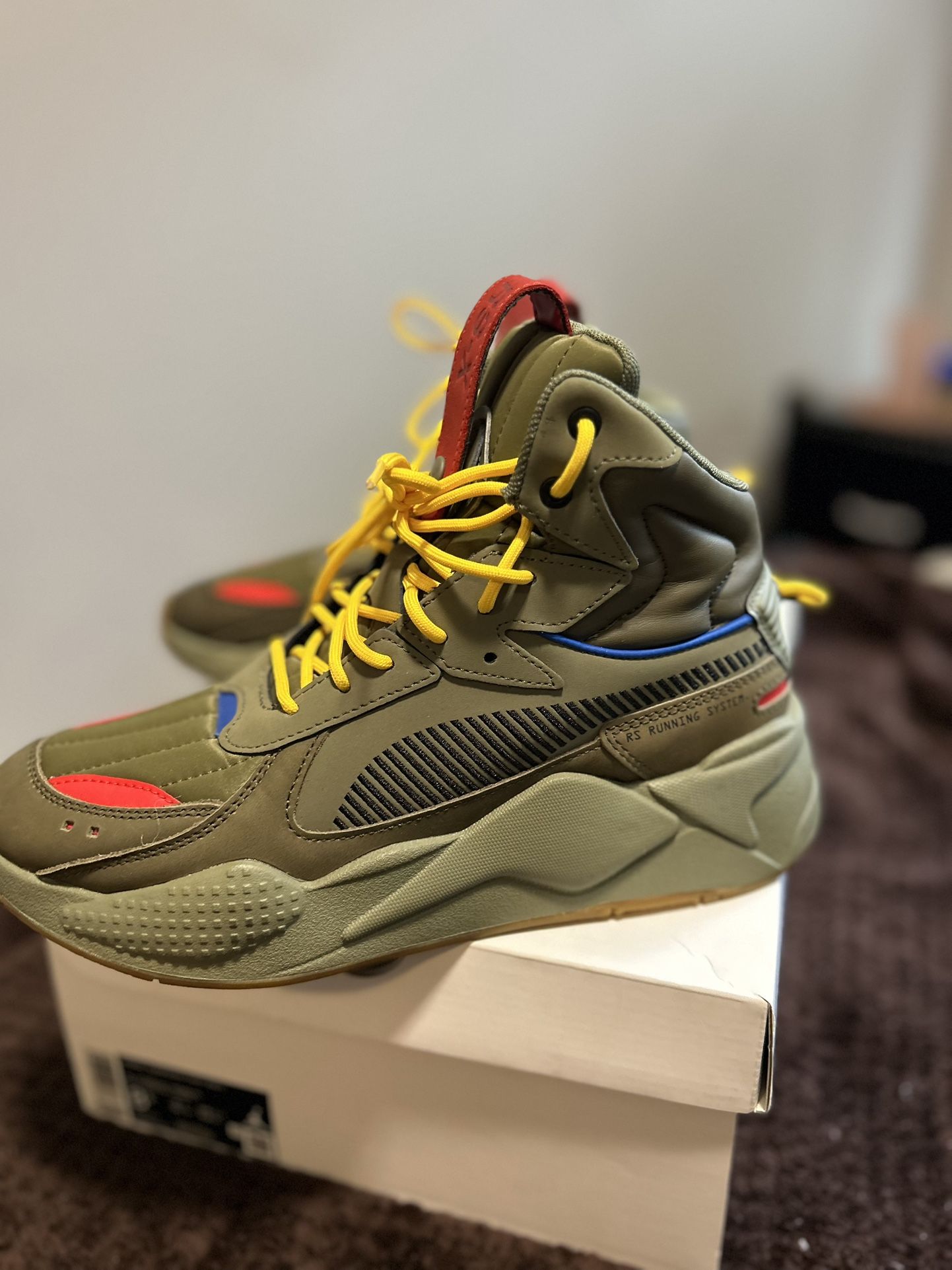 Puma Olive High-Tops with Yellow Laces