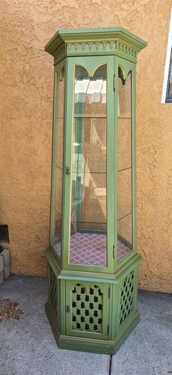 Vintage selva green display cabinet