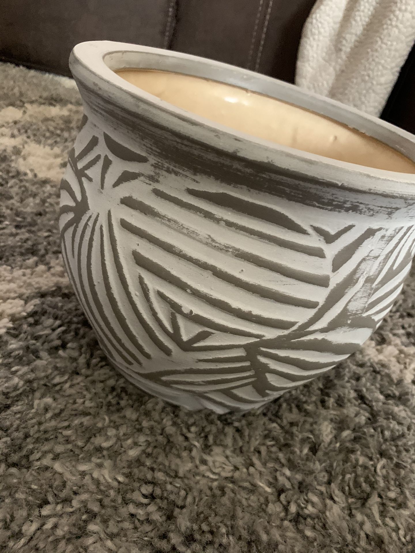 Gray and white pot