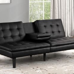 Brand New Black Leather Futon Sofa Sleeper 