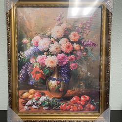 Gold Vintage Framed Wall Art 14 X11 Floral new -K