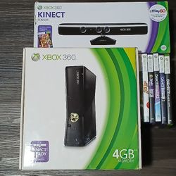 Xbox 360 Slim Console With Controller, Box And 6 Games. Works 
