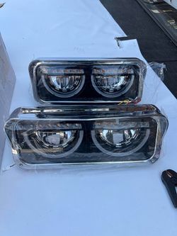 01-11 Freightliner Classic, Blac LED Halo DRL Turn Signal Dual Reflector Headlights, faros reflectores dobles negros