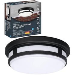 NEW 11 in. Round Black Indoor Outdoor LED Flush Mount Ceiling Light Adjustable CCT 830 Lumens Wet Rated Front or Side Door