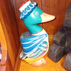 Light Weight Wooden Duck Hand Painted Carved Small Plant Or Candle Holder