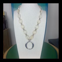 🌙 NY Frosted Lucite Layered Pendant Necklace — Long Boho Statement Piece