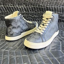 Coach Men’s Clip High Top Logo Charcoal Black Leather Sneaker Size 7D