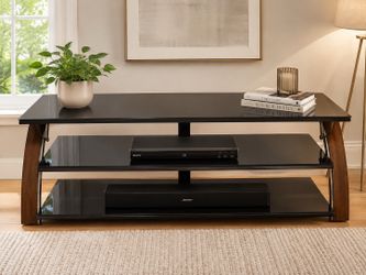 Modern Black Glass TV Stand / Entertainment Center – $80 OBO