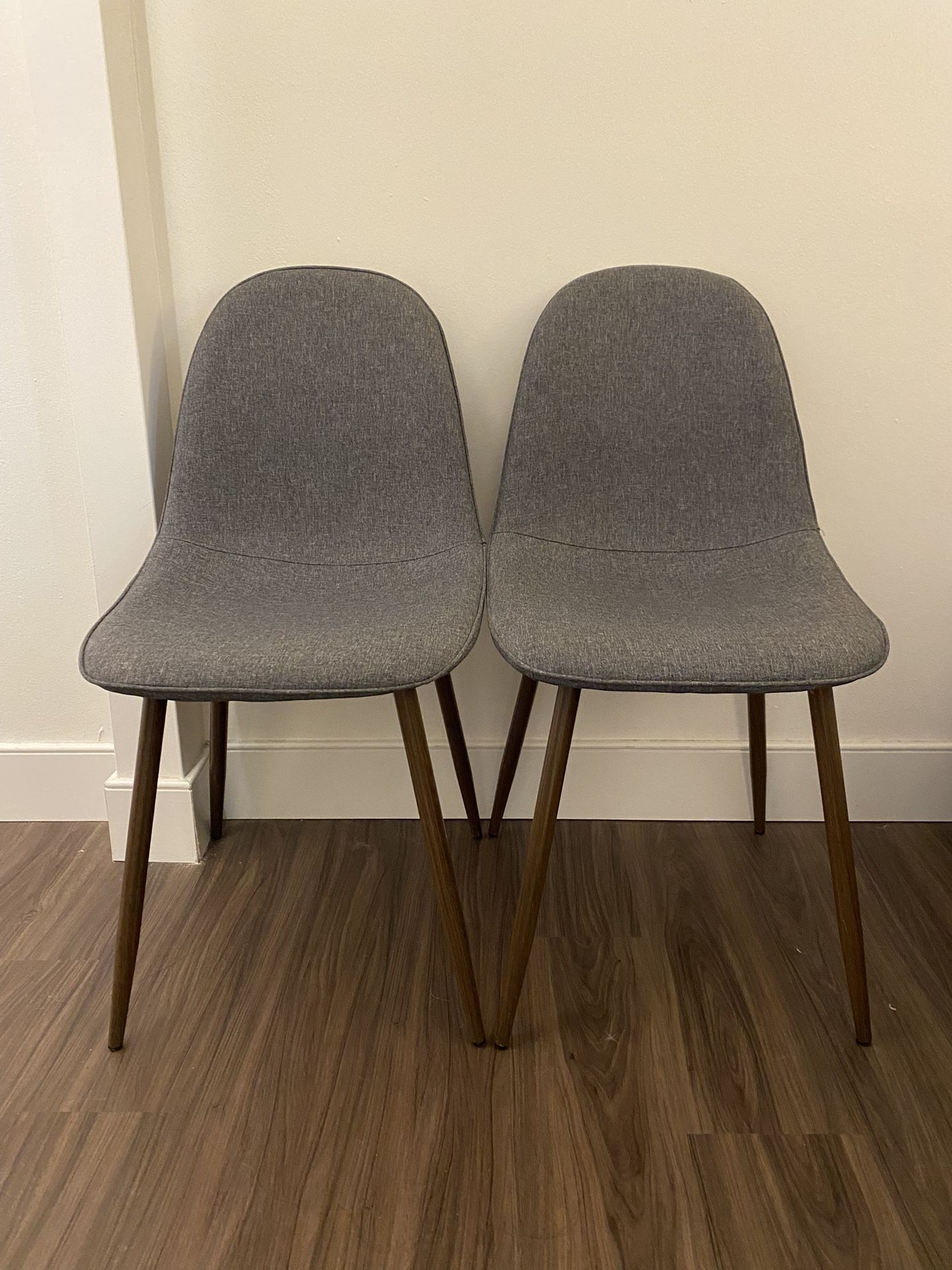 Set of 2 Gray Fabric Dining Chairs with Metal Base