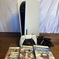 PlayStation 5 Disc edition console with games and controller (Opened and cleaned)