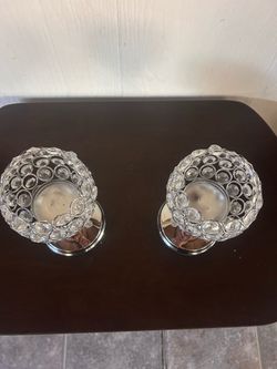 Silver Crystal Votive Candle Holders set of 2 for Table Centerpieces