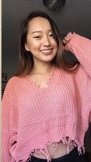 Pink Orange Fringe Crop Top Sweater 