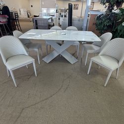 Marble Table And 6 Leather Chairs 