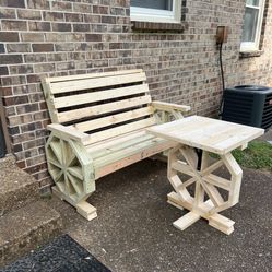 Hand Made Wood Bench And Table For Patio 