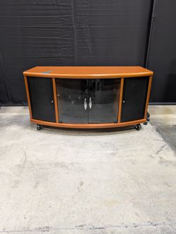 Curved Front Wood Media Console with Glass and Mesh Doors