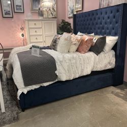 Cal King Bed Frame , Velvet  With Matching Bench With Storage 