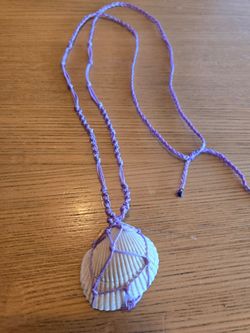 Handmade Macrame Seashell Necklace - Purple cord