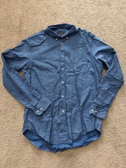 Zara Man Blue & White Long Sleeve Slim Fit Button Down Shirt