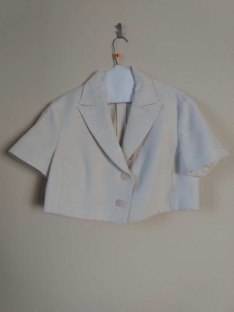 Off-white Raw Silk Short Sleeve Jacket By Akris Punto
