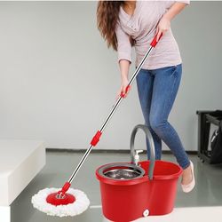 Spin Mop and Bucket Set with Wringer,360° Spinning Mop,for Floor Cleaning,with Adjustable Handle and3 Microfiber Mop Replacement Heads (Red)