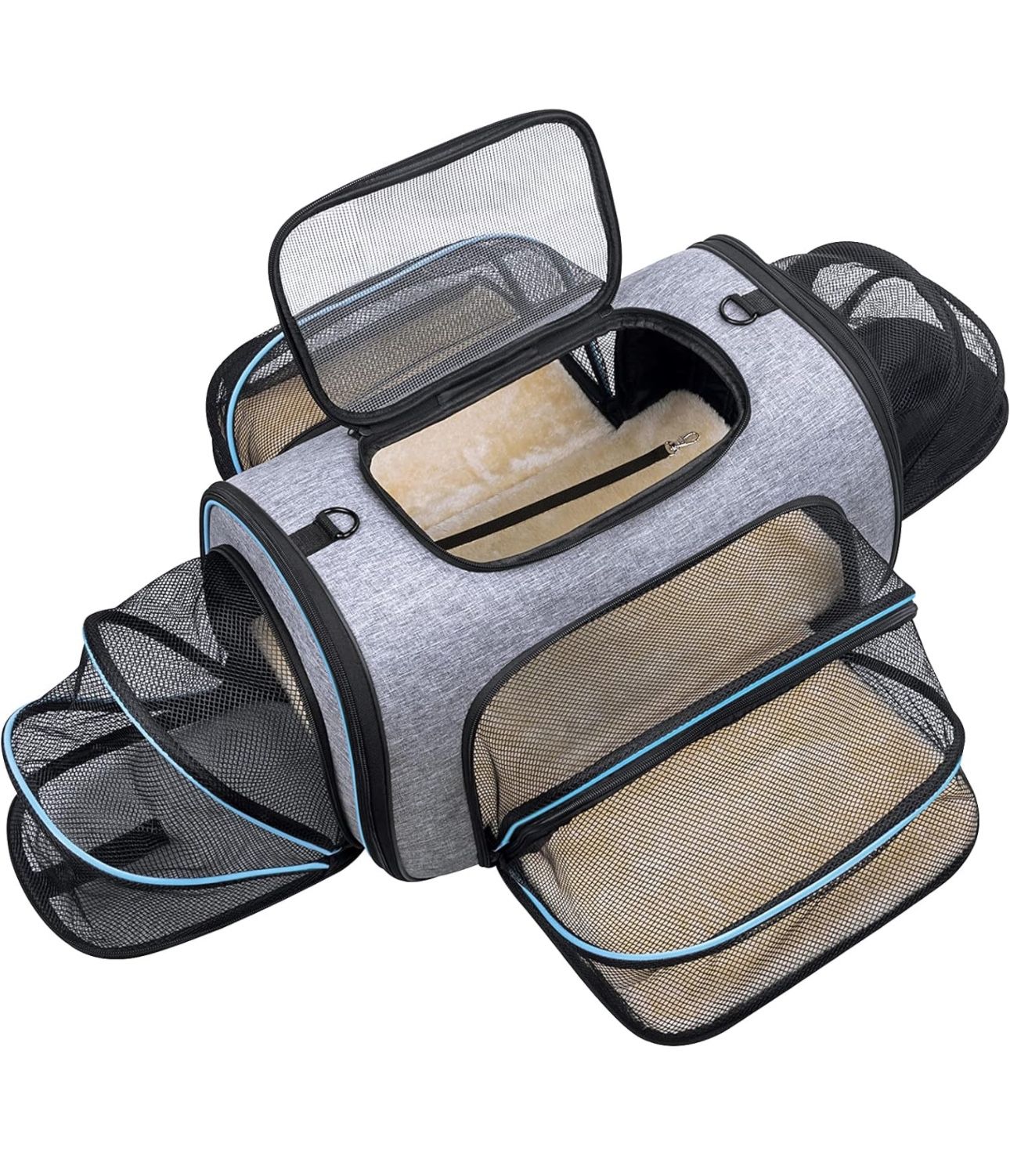 Siivton Pet Carrier Airline Approved, 4 Sides Expandable Cat Carrier Bag with Removable Fleece Pad, Large Soft Sided Pet Travel Carrier, Dog Carrier f