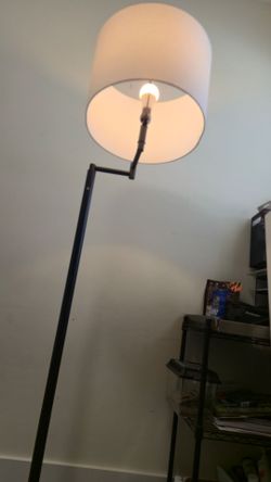 Modern Adjustable Swing Arm Floor Lamp with White Drum Shade