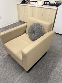 Modern Leather Club Chairs w/ Black Sled Base - 2 Cream & 2 Gray (4 Available)