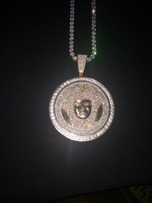 Custom Made Rose Gold Versace Pendant w/ Tennis Chain
