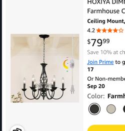 Plug in Farmhouse Chandelier 6 Light for Living Room, 22" Vintage Hanging Chandelier NEW