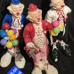 Large Vintage 1980's Tall Clowns 3 Pc Set