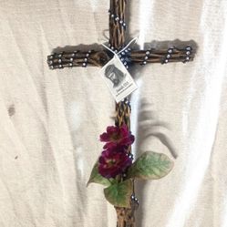 Decorated Chola Cactus Wood Cross