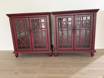 Pair of Red Accent Cabinets