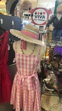 Pink dress hat, and Vintage necklace