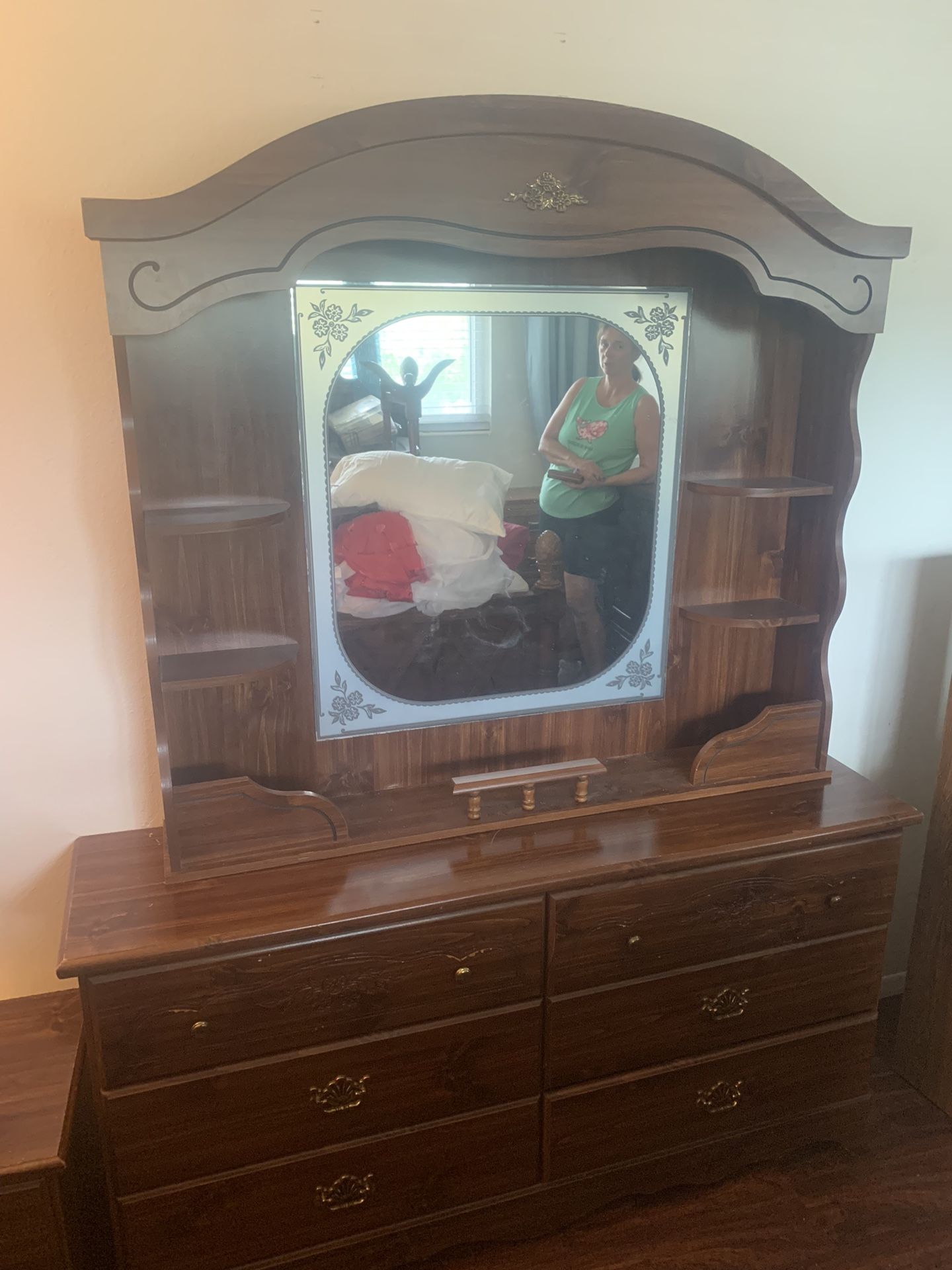 Darkwood, Dresser, Nightstand, And Hutch Mirror