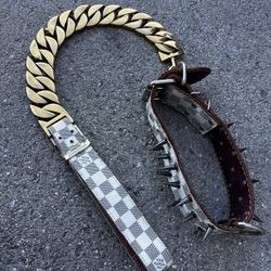 Gold Louis Vuitton Dog Chain Spiky Dog Chain And Collar 