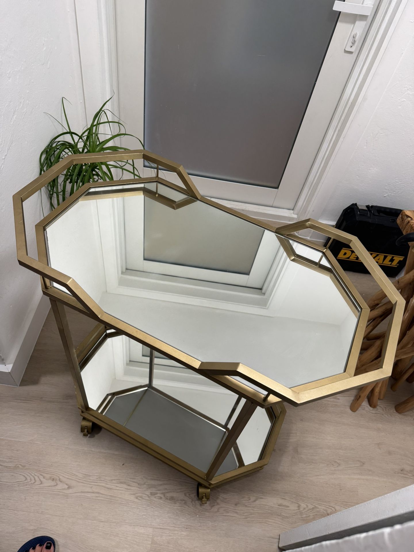 Modern Gold Mirrored Bar Cart / Accent Table