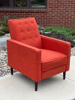 Orange Mid Century Modern Recliner Chair Retro Mod Tufted Accent
