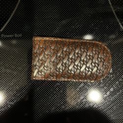 Fossil Authentic Genuine Brown Woven Leather Magnetic Money Clip
