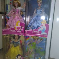 4xlarge 21inch. Disney Princess Porcelain Vintage Collector Dolls *NEW,* (Brand: Disney&Brass Key) L.E.Cinderella,  Snow White, Aurora, Tinker Belle