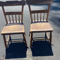 Matching solid wood, antique chairs